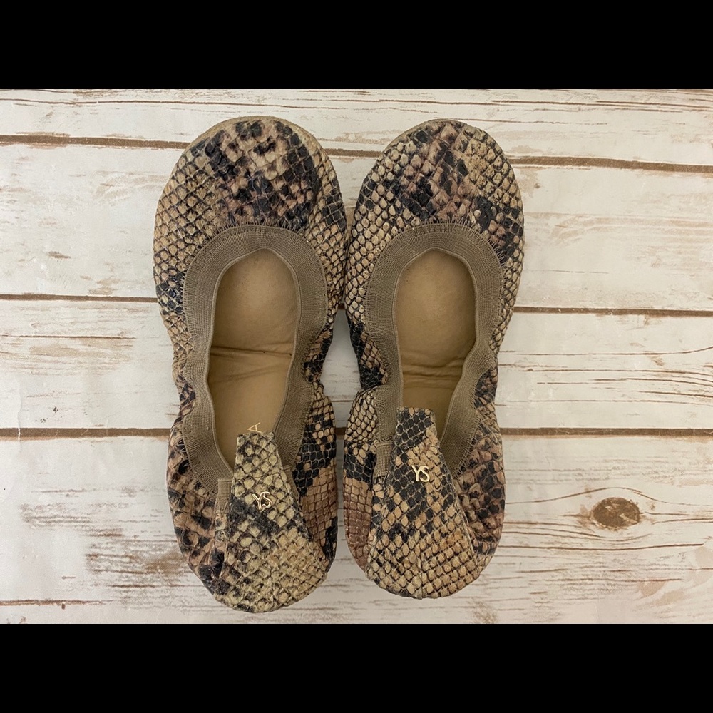 YOSI SAMRA Samara Faux Snake Print Ballet Flats